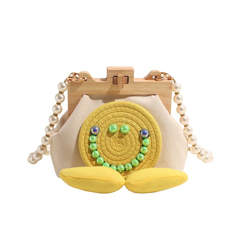 Милая маленькая сумка со смайликом 2024 года, новая летняя сумка через плечо из холста, женская маленькая сумка-ракушка с жемчужной цепочкой и ароматным ветром
