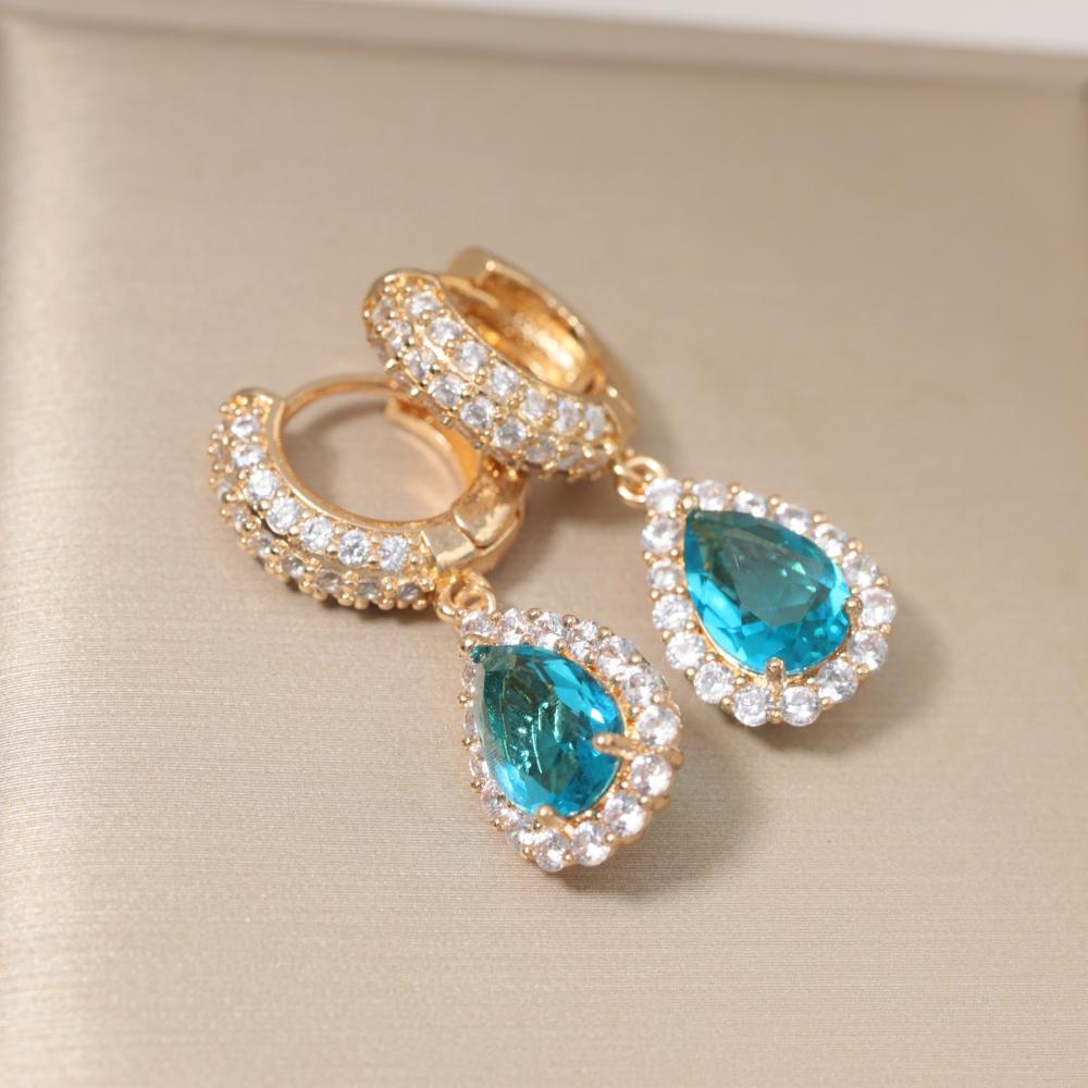 Sparkly Yellow Zirconia Teardrop Earrings for Women Fashion Earring Jewelry Wedding Party Accessories