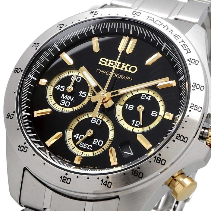 Мужские кварцевые часы Seiko с хронографом SBTR015 Черные и золотые