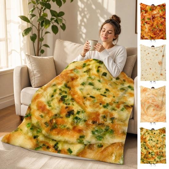 Fun Pancake Flannel Blanket, Creative Realistic Pancake Pattern Nap Blanket, Soft Cozy Throw Blanket for Sofa Couch Office Dormitory