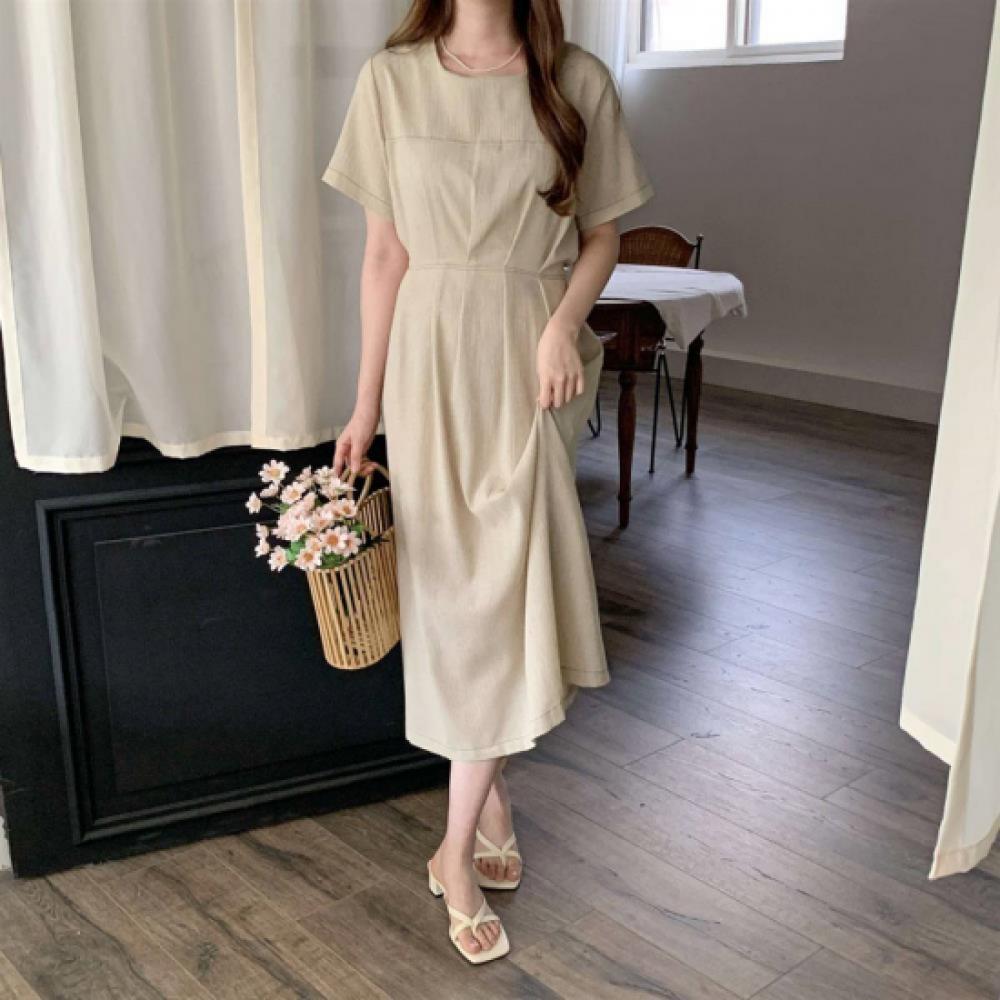 New ArrivAlS Open Run Women S clASSic Linen Pintuck DetAil Short Sleeve A Line  