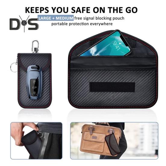 Коробка Фарадея для автомобильных ключей, блокирующая сигнализацию, двухслойный противоугонный органайзер для ключей с 2 карманами Фарадея