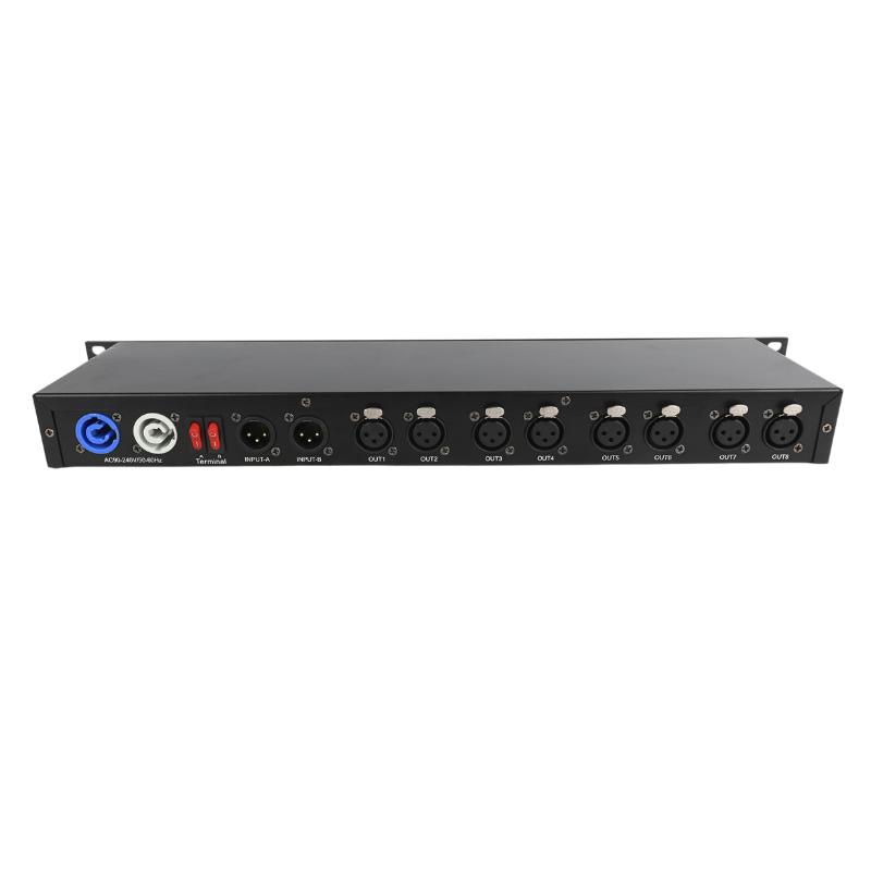 Light4Me Xsplit 2X4 Rozdzielacz Sygnału Dmx Splitter 8-Kanałowy Rack 19" 1U Dwa Tryby Pracy