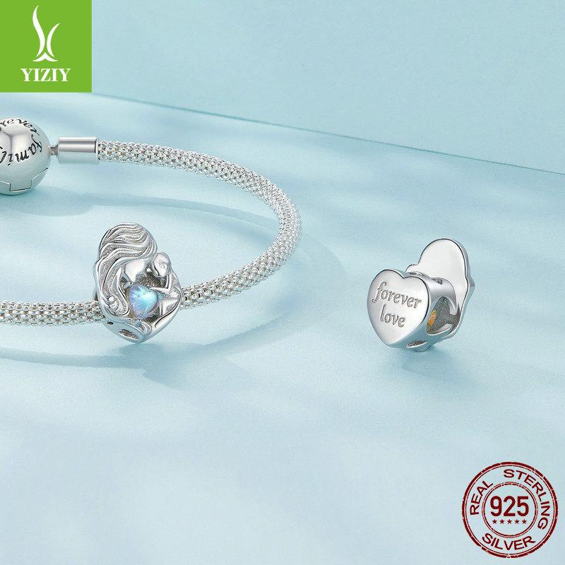 Moonstone Parent-Child S925 Sterling Silver Beads, Warm Mother'S Day Handmade Diy Bracelet Beads