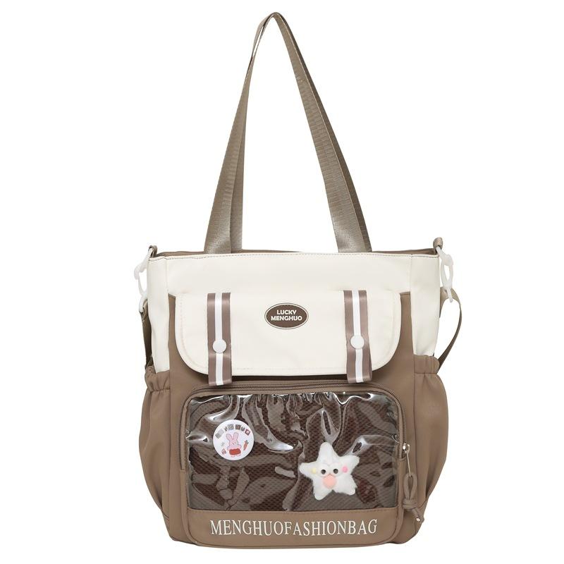 Student's Large Capacity Tutoring Bag Women's Contrast Color Stitching Shoulder Bag Crossbody Bag