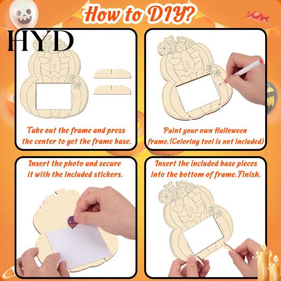 Unfinished Wood Pumpkin Decor DIY Photo Frame, Wooden Halloween Picture Frame for Kids Crafts, Painting Project Adults Hollow Party Tabletop