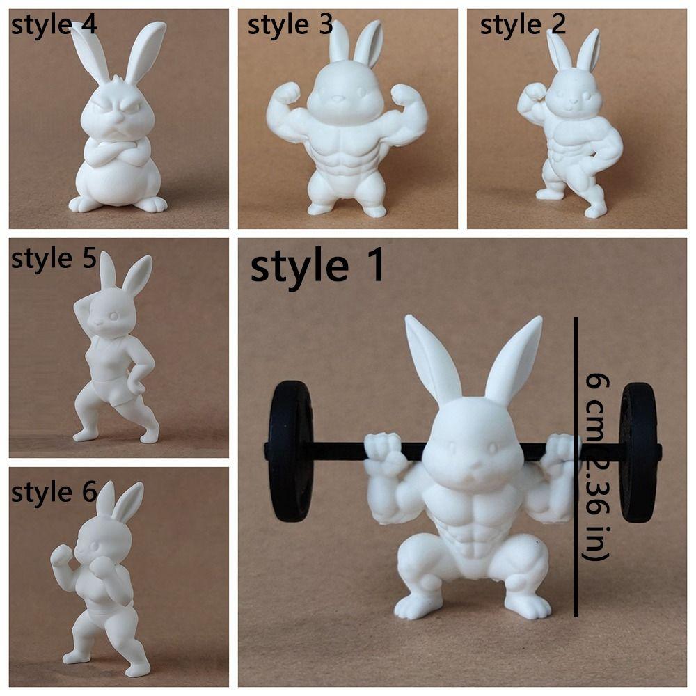 Cute Easter Fitness Rabbit Funny Plastic Muscular Rabbit Statue  Collectors Realistic Small Rabbit Ornament Home Desk Decor