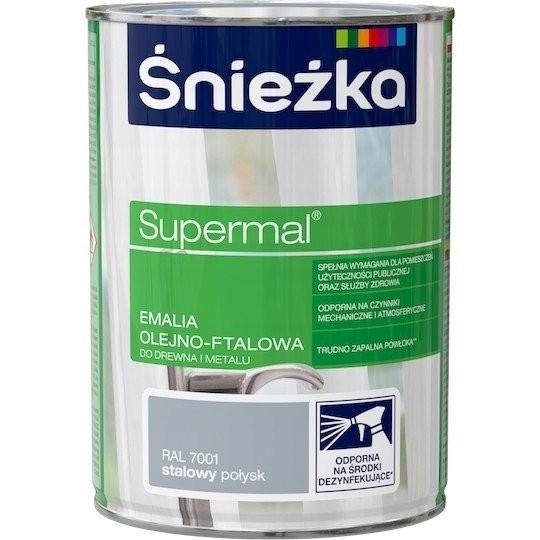 Śnieżka Supermal Emalia Olejno-Ftalowa Drewno Metal Stalowy Połysk 0,8L