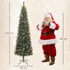 Artificial Narrow Christmas Tree 230cm with LED Lights, 7 Lighting Modes, 761 Branches, Pinecones, Berries and Green Stand