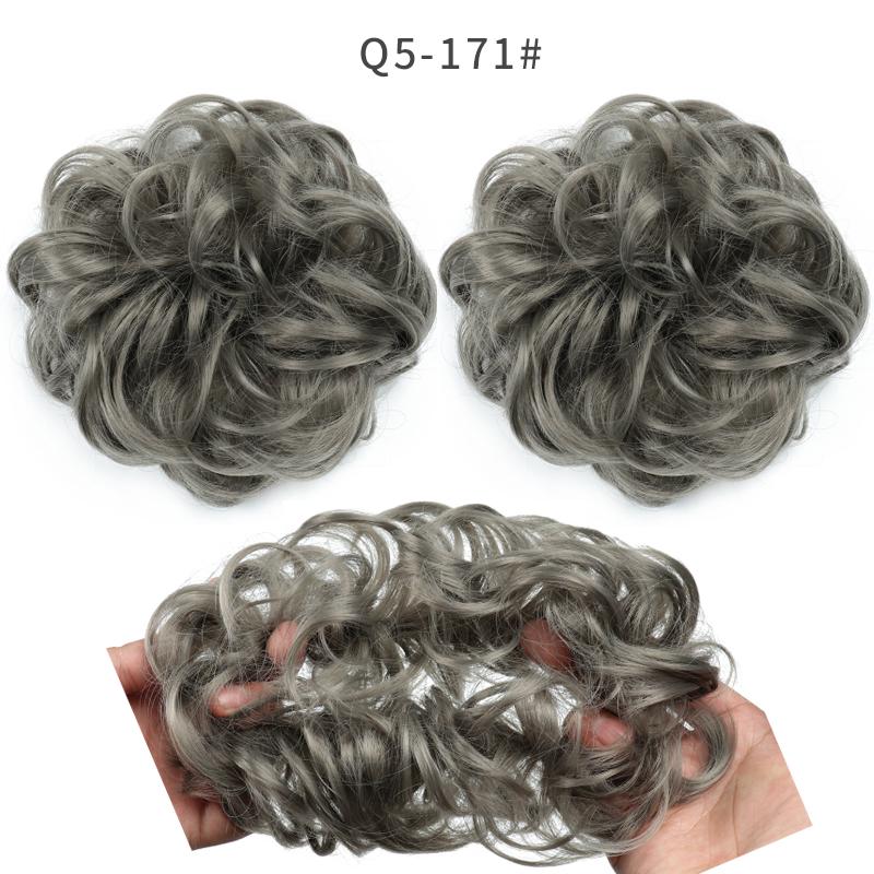 XINRAN Girls Curly Scrunchie Chignon With Rubber Band Brown Gray Synthetic Hair Ring Wrap On Messy Bun Ponytails