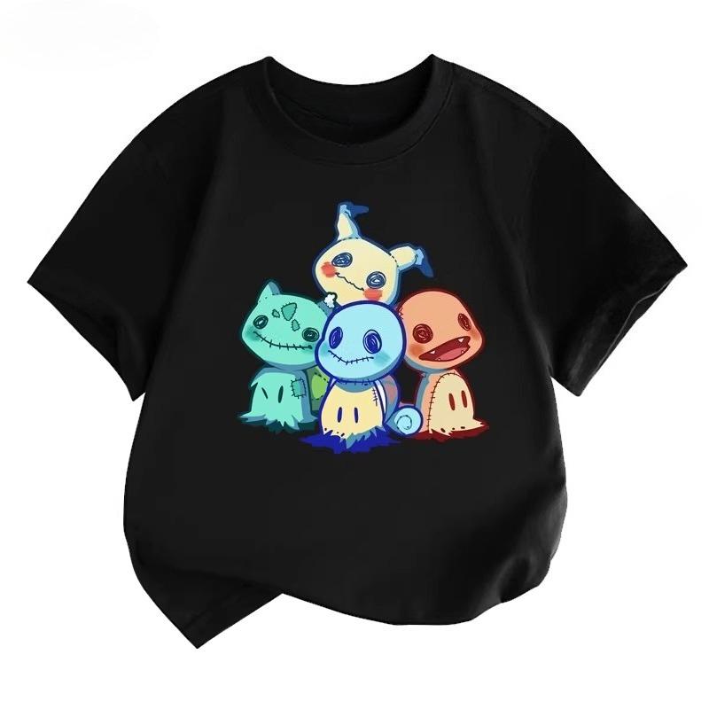 Potdemiel Summer New Pikachu Kids' 100% Cotton T-Shirt, Comfortable and Breathable, Suitable for Boys and Girls