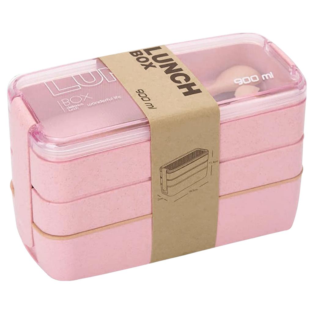 900 ML Bento Box Portable 3 Layers Stackable Lunch Boxes Plastic Reusable Leak-proof Food Container for Adults Kids and Students