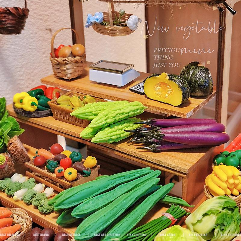 1шт 1:12 Миниатюрных Овощей Кукольного Домика Пищевая Смола Мини Горькая Дыня Баклажан Люффа Игрушки Для Супермаркета Кухонная Модель Декор Игрушки