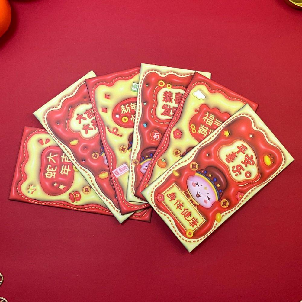 6 шт. Мультяшная змея Китайский красный конверт Традиционный карман для благословений Новогодние принадлежности Красный пакет
