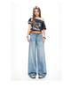 Ge Di Jie Trendy Design Washed Cat Whiskers High Waist Narrow Version Wide Leg Jeans Women's New Style