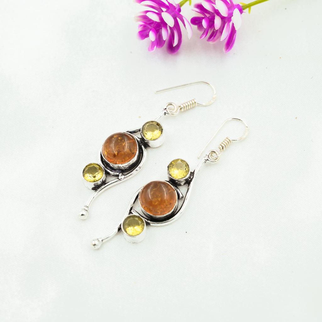 Балтийский янтарь, ювелирные изделия из драгоценных камней цитрин, серьги ручной работы из цельного серебра 925 пробы для женщин, серьги для любви