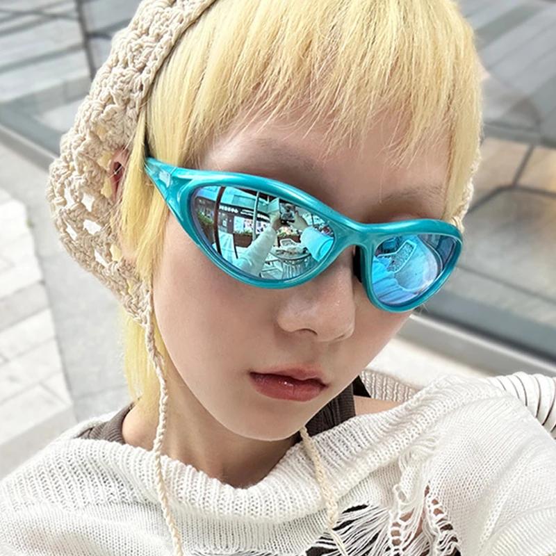 SHAUNA Ретро Y2K Женские солнцезащитные очки «кошачий глаз» Модные красочные градиентные зеркальные очки UV400 Мужские спортивные солнцезащитные очки в стиле панк