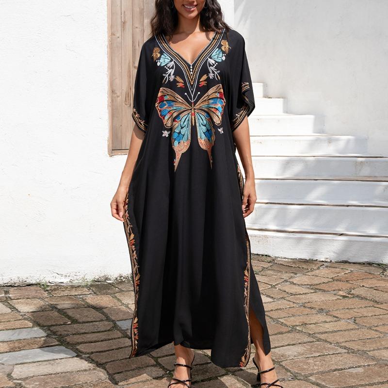 Женская мода лето весна цвет блок принт рукава 1/2 V-образный вырез свободная талия повседневные платья