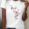 Butterfly Printed Women's Short Sleeved T-shirt, Soft and Breathable Casual Top, Spring Summer Autumn Flower Casual T-shirt