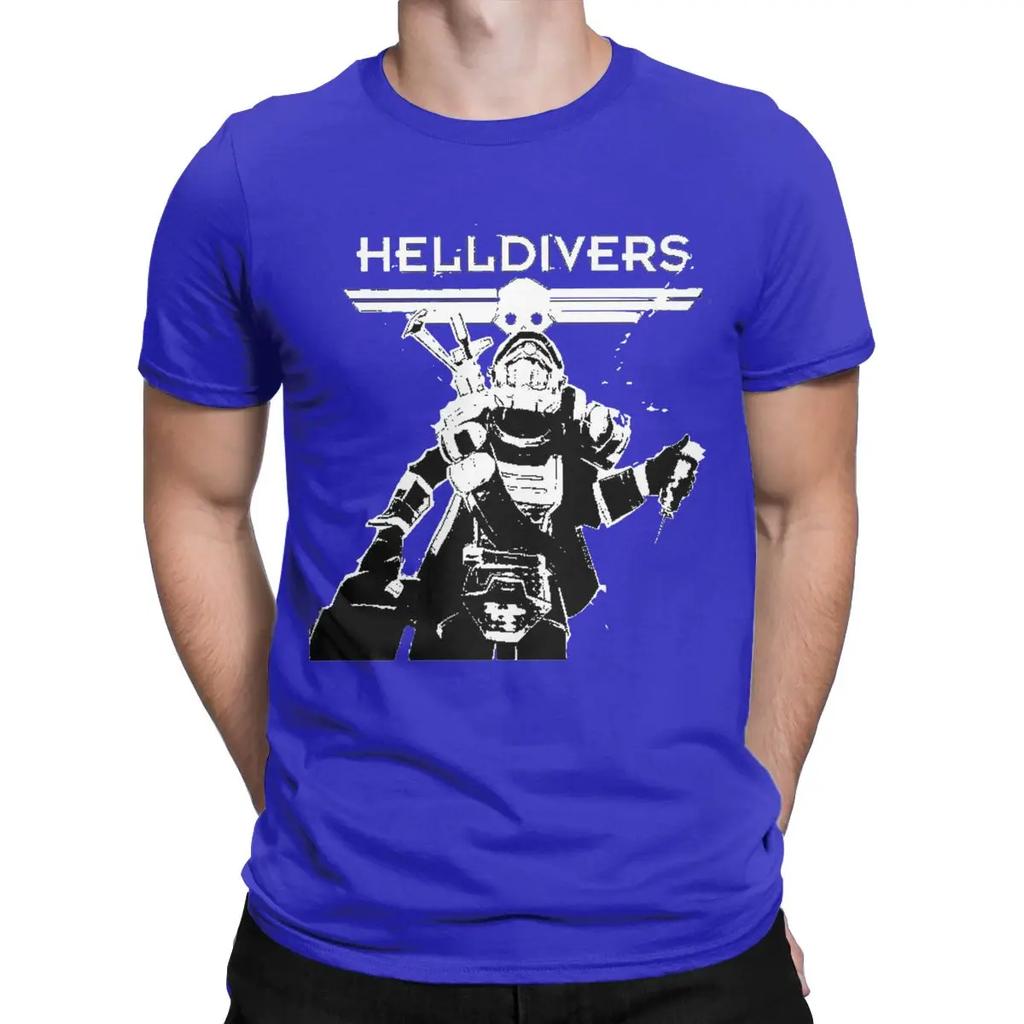 Helldivers Научно-фантастическая Видеоигра Футболка Мужская Крутая Чистый Хлопок Футболка С Круглым Вырезом С Коротким Рукавом Футболка Большого Размера Одежда