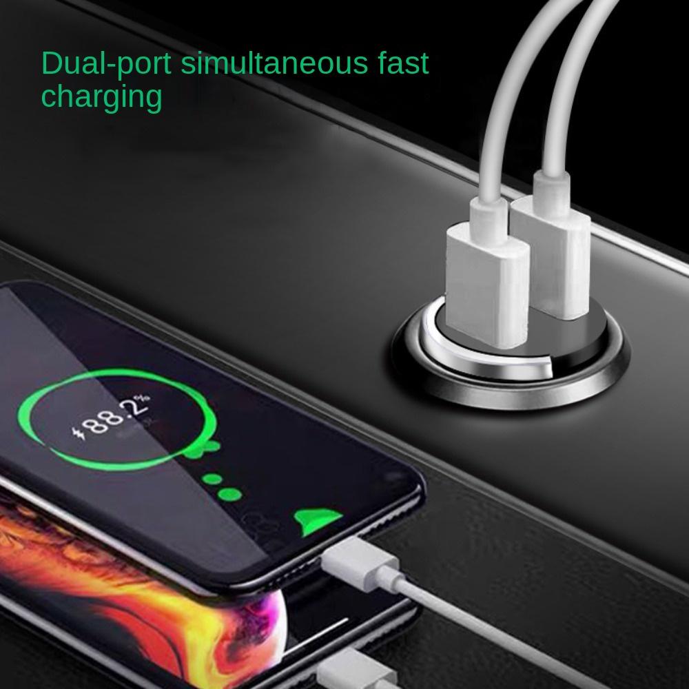 Dual USB Pull Ring Car Charger Fast Charging Mini Car Charger Car Power Adapter  Car Accessories