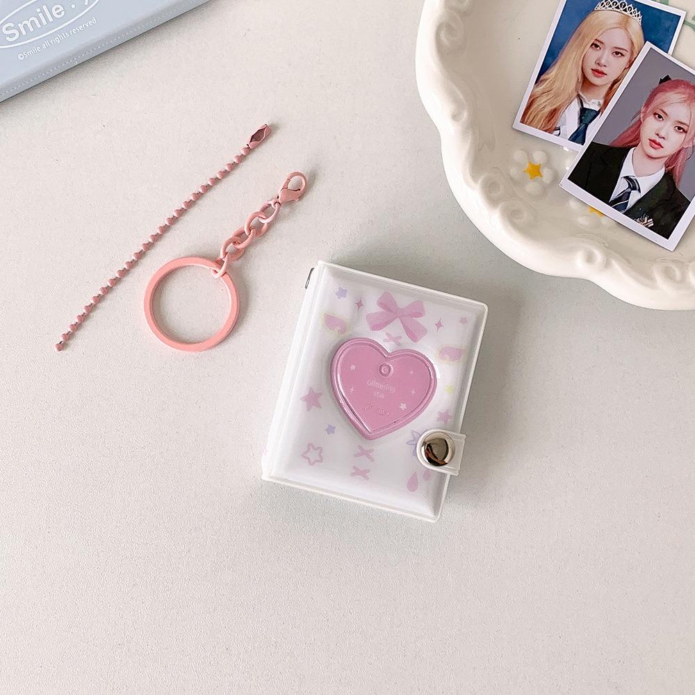 Portable Bow Photo Album Keychain Snap Closure Album Book Mini Photocards Holder