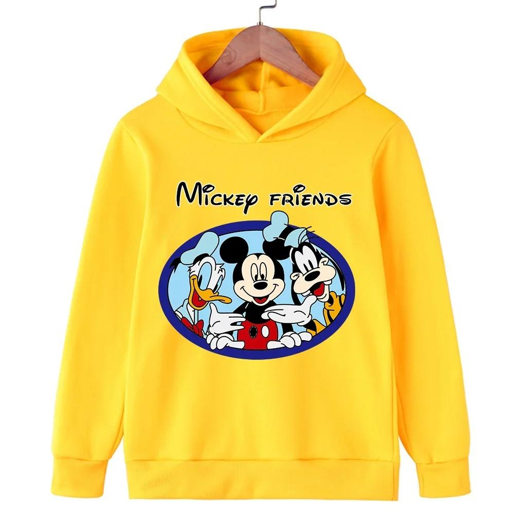 Милый детский свитшот с капюшоном с мультяшным дизайном Disney для мальчиков и девочек, осенне-зимний, для повседневной носки на улице, теплый и мягкий, спортивная одежда