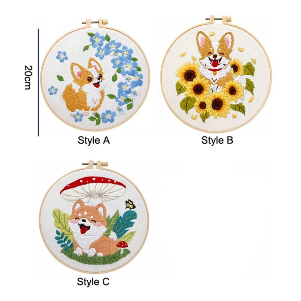 Floral Patterns Cross Stitch Set Corgi Embroidery Set Home Decor Dog Embroidery Kit Beginner