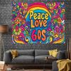 2D "Peace Love 60s" Hippie Backdrop with Psychedelic Flowers & Rainbow