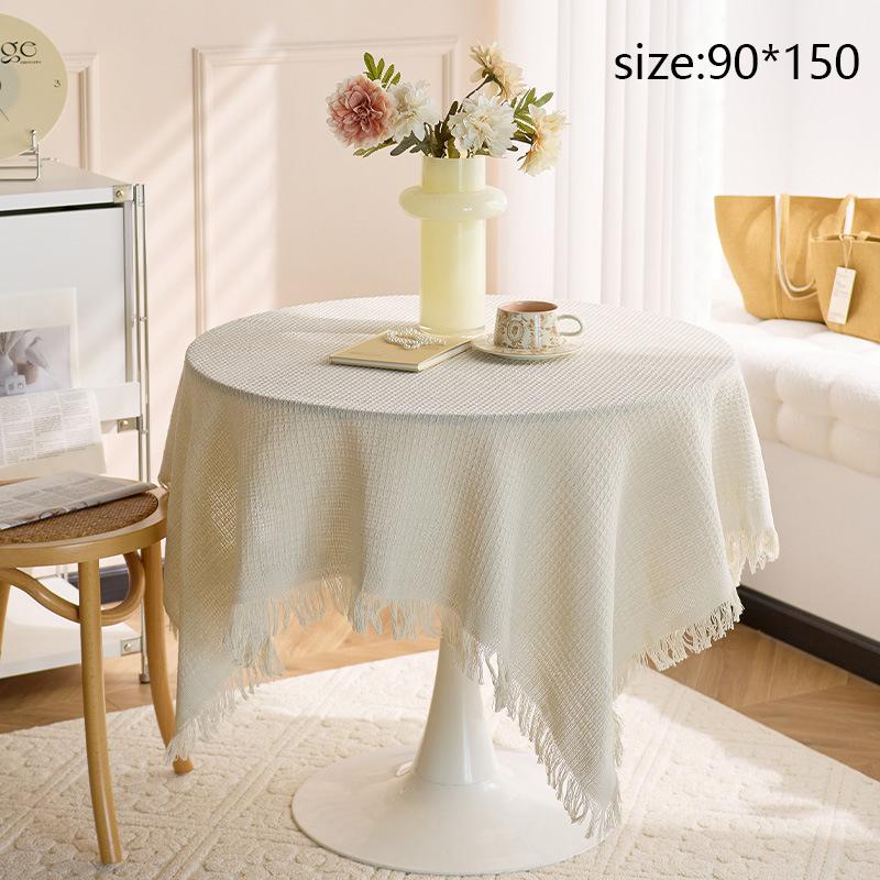 French Ins Style Japanese Pastoral White Tablecloth Coffee Table Cloth Bedside Table Retro Tassel Round Table Tablecloth