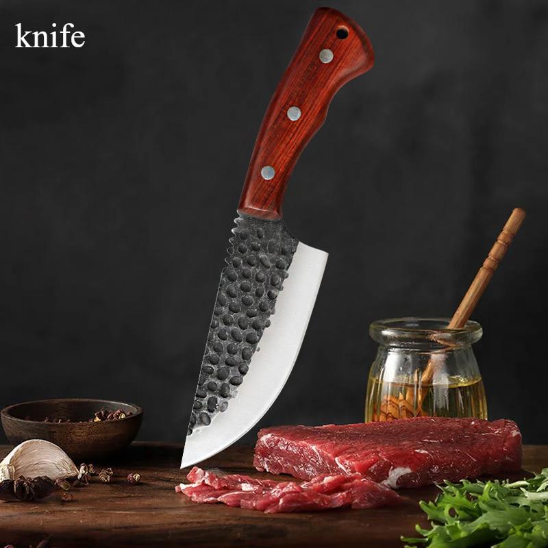 Chef's Knife Sharp Kitchen Knife Slicing Meat Beef Knife Boning and Dividing Stainless Steel Hand-forged Wooden Handle Butcher's Knife
