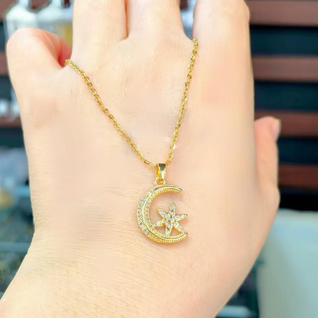 Полностью бриллиантовое ожерелье «Луна» Женское легкое роскошное универсальное медное микро-инкрустированное цирконом ожерелье Изысканная цепочка для ключиц