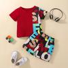 PatPat 2pcs Baby Boy Short-sleeve Letter Print Black Splicing T-shirt and Shorts Set Soft and Comfortable
