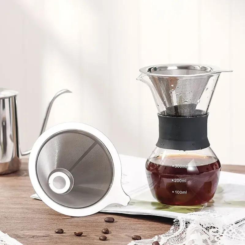 Stainless Steel Coffee Filter Over Portable Reusable Small And Light Compact Cone Dripper Hot Water Durable New