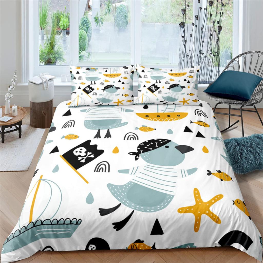 Cartoon Yellow Duck King Queen Duvet Cover Farm Lovely Animal Bedding Set Blue Bubble Quilt Cover Soft Polyester Comforter Cover