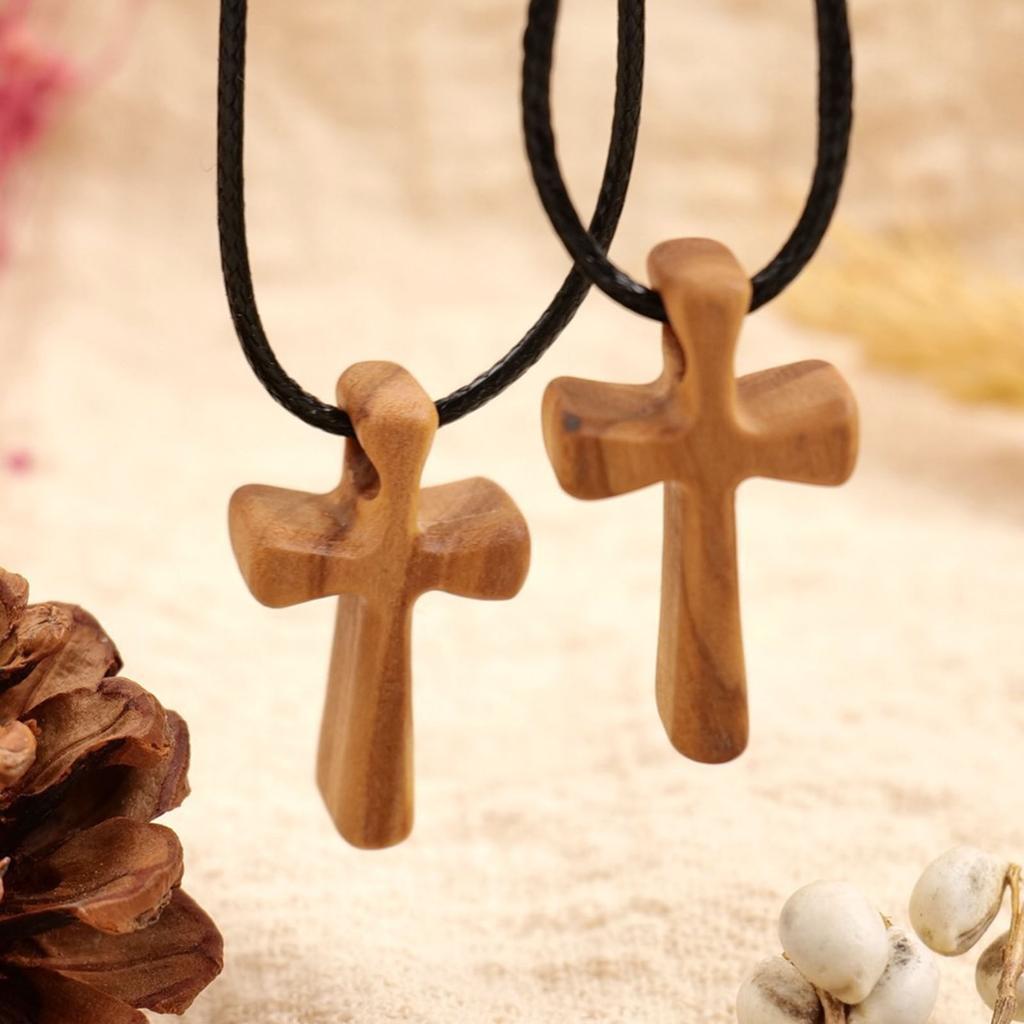 Wooden Prayer Cross Neckchain for Prayer and Comfort Religious Symbol Crucifix Pendant Necklace Unique Christian Choker