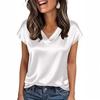 Женская атласная футболка с V-образным вырезом - Европейская и американская, однотонная, повседневная, деловая, ретро, пуловер