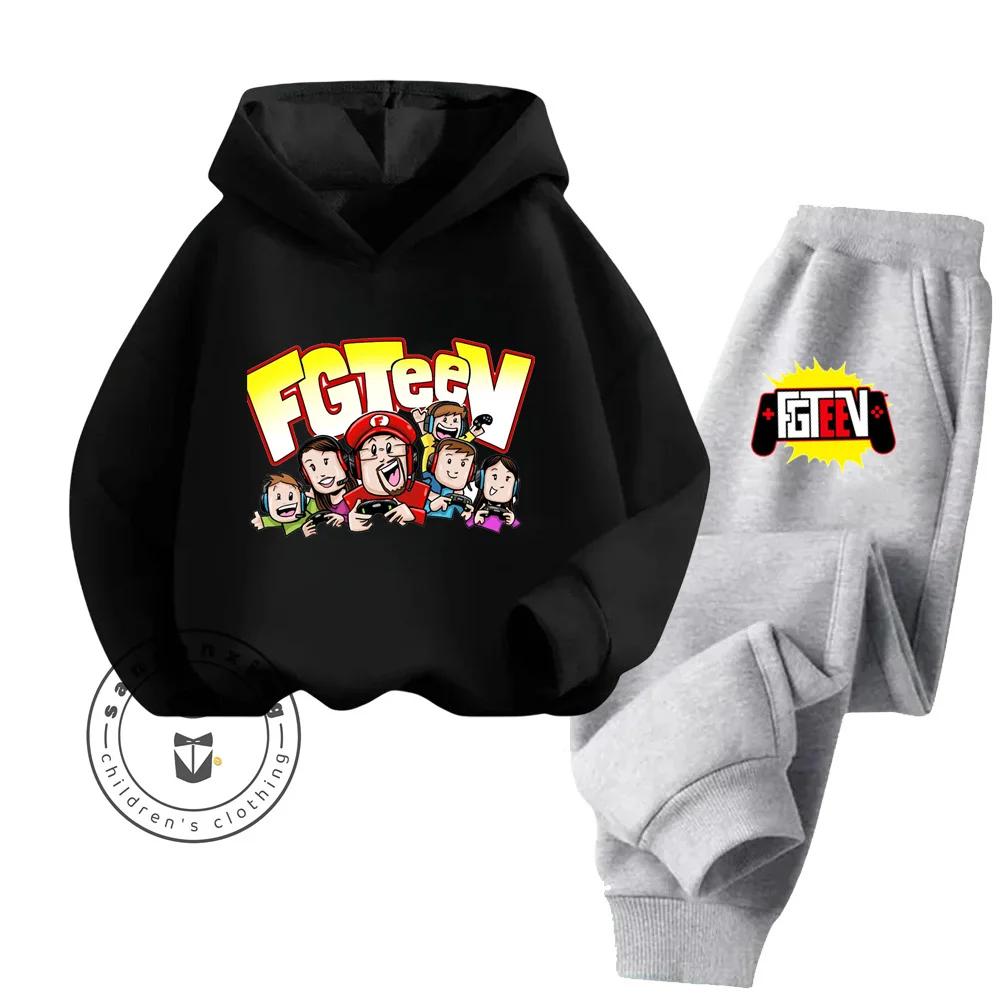 FGTeeV Cartoon Loungewear Идеально подходит для ленивых выходных в помещении Детский креативный дизайн Мультяшный принт Чистый хлопковый комплект с капюшоном