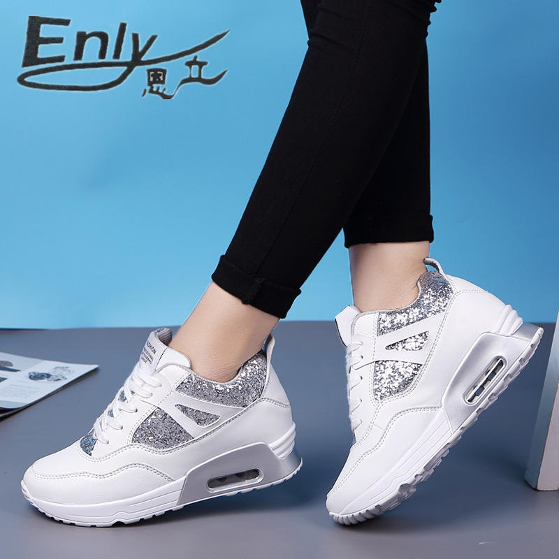 New 2025 height-increasing women's shoes Korean version lace-up air cushion running shoes women's sports shoes women's shoes