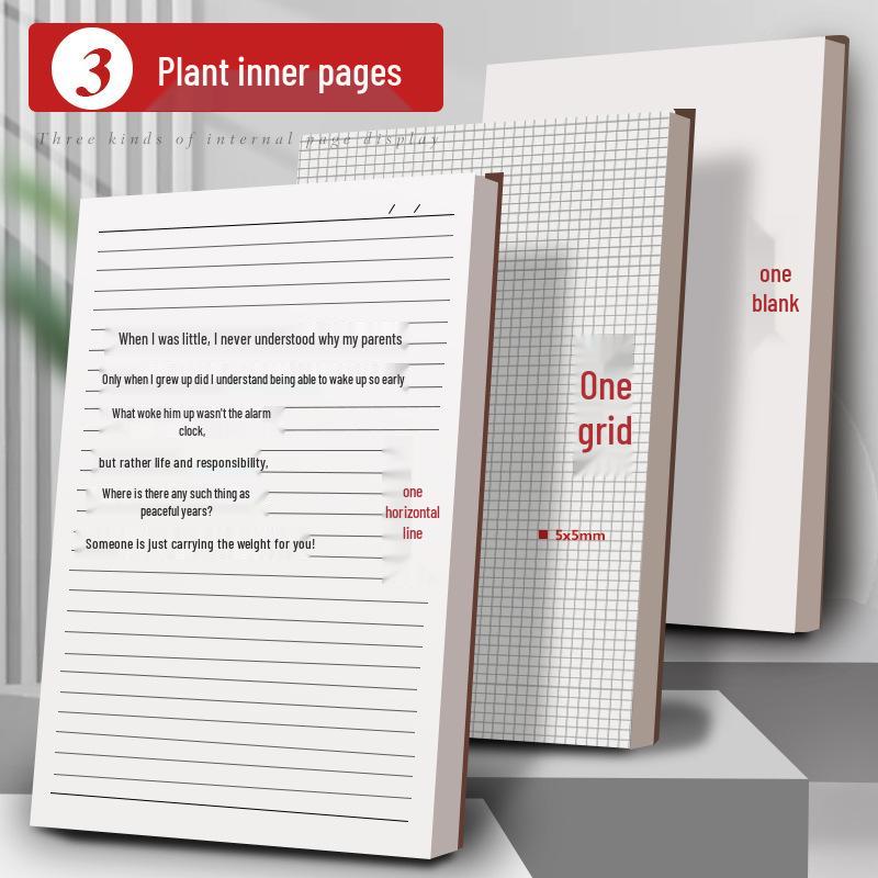 Minimalist A5 Blank and B5 Lined Notebook with A4 Grid, Xiaohongshu Inspired Style, Super Thick for Students