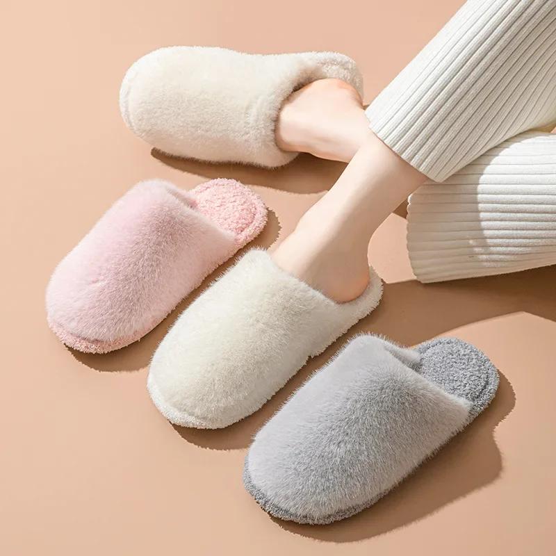 Fashion Women Slippers Autumn/winter Cotton Plush Flat Bottomed Shoes Comfort Warm Lightweight Home Cotton Slippers Chanclas Mujer