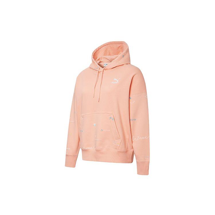 Puma Digital Print Hoodie Embroidered Logo Pullover Sweatshirt Women Hoodies Peach 531282-26