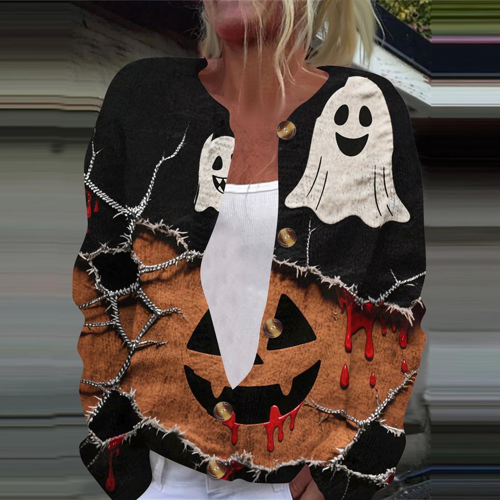 Women's Fashion Printed Long Sleeve Knitted Cardigan Button Down Jacket