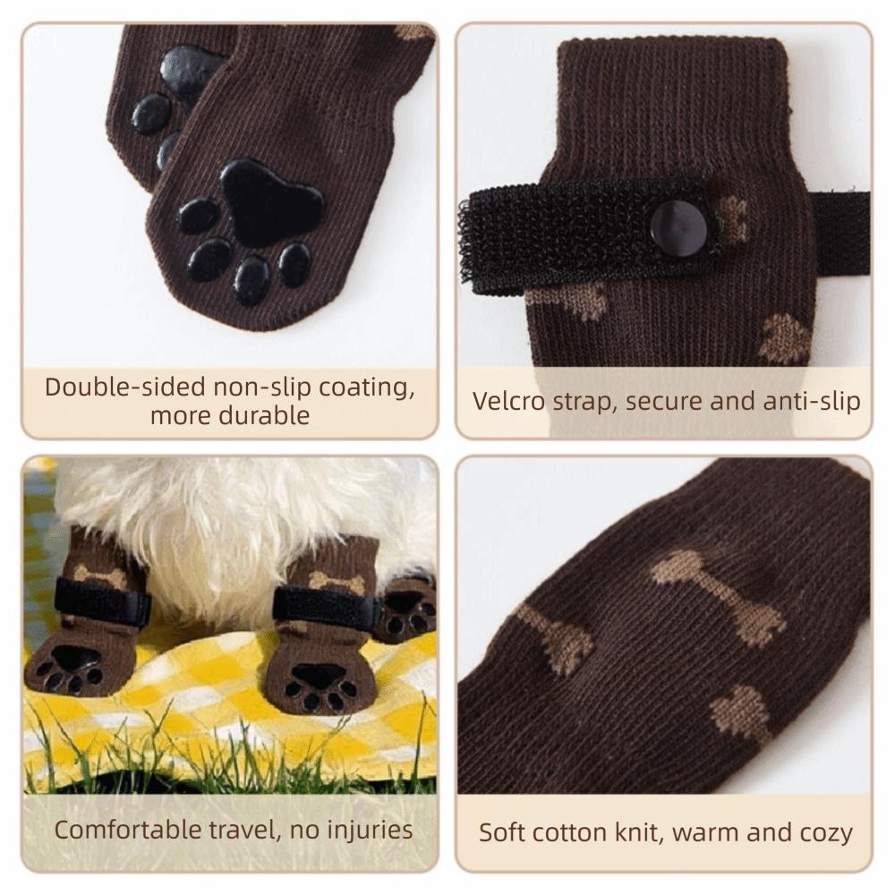 Anti-Slip Cozy Dog Socks Adjustable Band Anti-Scratch Noiseless Knitted Socks Strong Grip Anti-dirt Dog Paw Covers Wooden Floors