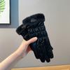 1 Pair Women Winter Gloves Windproof Thick Warm Cartoon Bear Decor Touch Screen Anti-slip Soft Cold-proof Elastic Wrist Cycling Riding Skiing Gloves