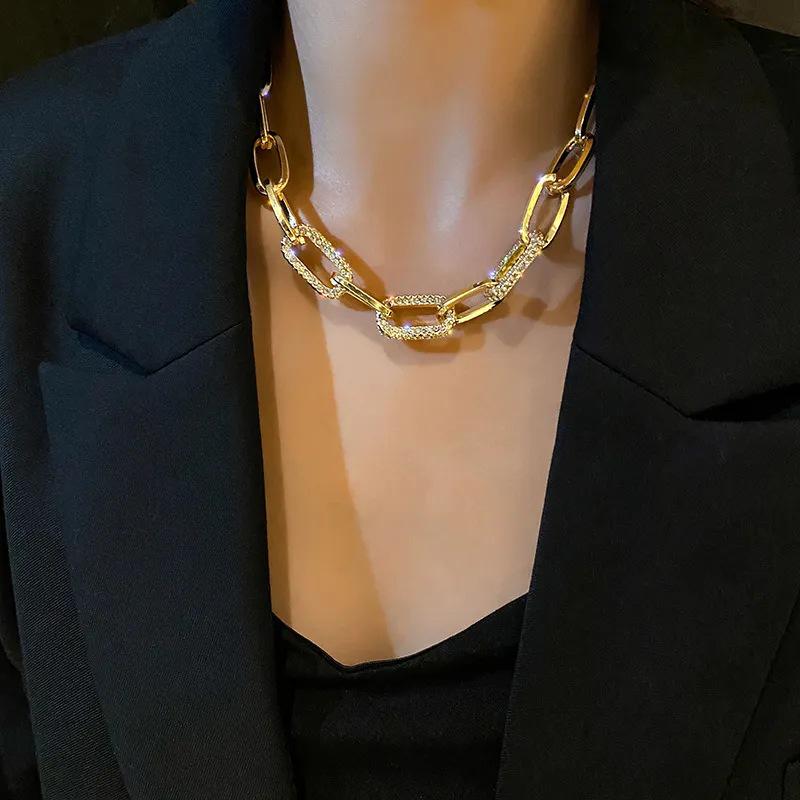 Chunky Chain Women's Necklace with Zircon & Alloy - Trendy Hip Hop Design