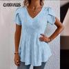 Summer Solid Colour V-neck Comfortable Casual T-shirt Short Sleeve Top for Women