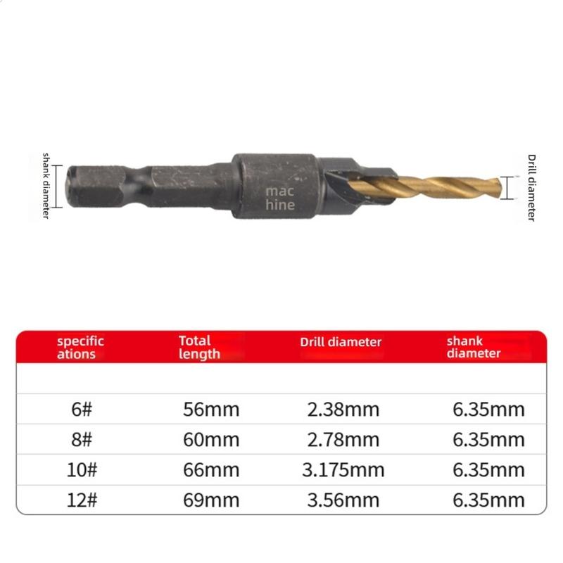 4Pcs 1/4inch Hex Shank Adjustable Countersink Drill Bit Set Replaceable Drill Bit Woodworking Countersink Drill Bit