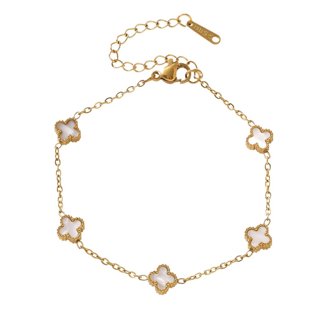 Браслет из титановой стали 9 мм 'Счастливый четырехлистный клевер' 18k Женская модная универсальная бижутерия