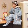 New Coral Fleece Pajamas Women's Autumn and Winter Pajamas Three Layers Thickened Plush Home Clothes Warm Cotton Home Clothes Set